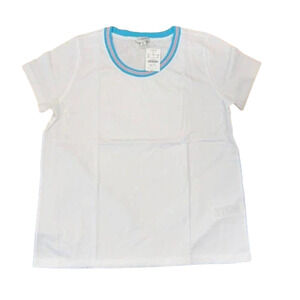 NWT J. Crew White W/Blue & Pink Striped Ringer Cotton Tee